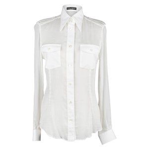 Dolce & Gabbana White Button Down Cotton and Silk Crepe Shirt 44 / 8 Mint